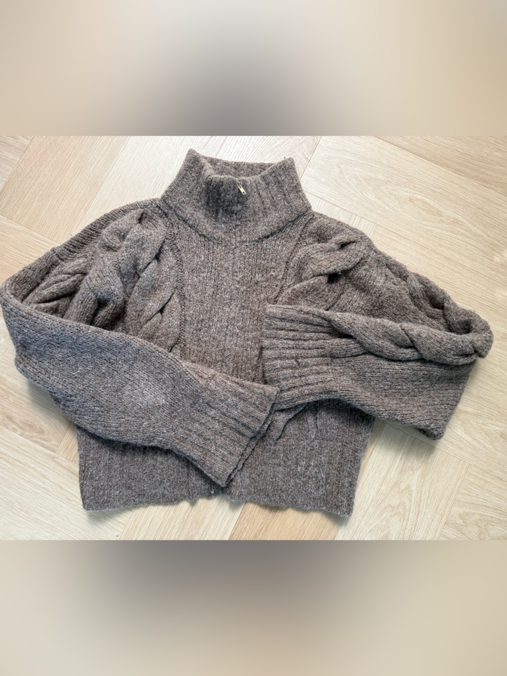 OZMA Brown Cable Turtleneck Crop Sweater